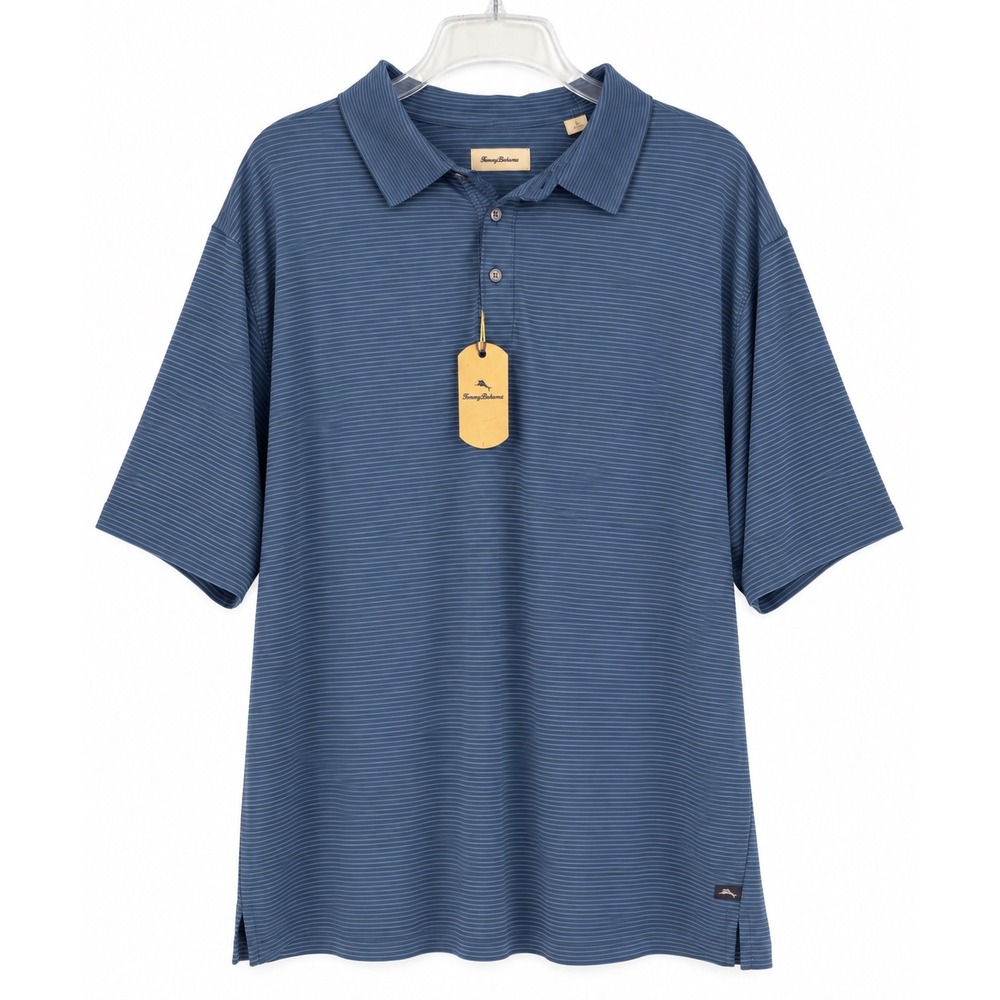 Tommy Bahama Emfielder Modal Polo Men Large Blue Striped Resort Short Sleeve New
